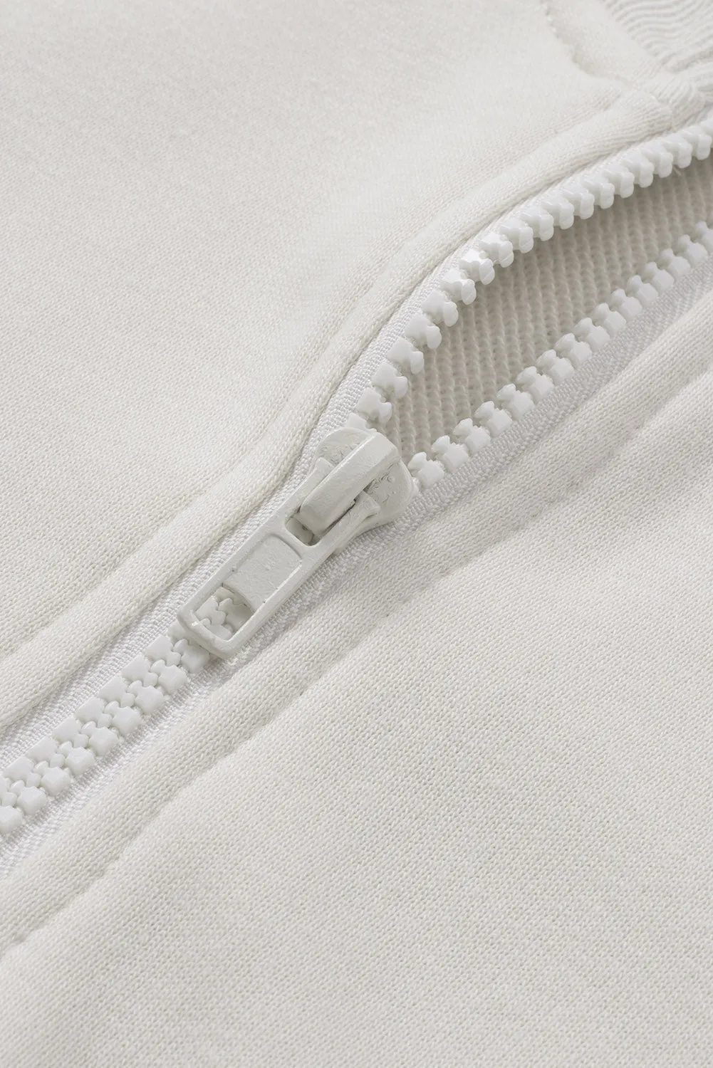 Beige Zipped Turn-Down Collar Colorblock Drop Shoulder Sweatshirt