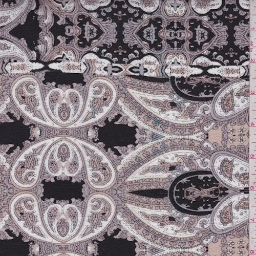 Black/Beige/Taupe Paisley Stripe Crinkled Gauze Fabric