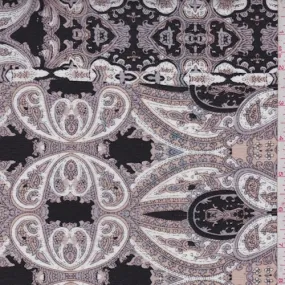 Black/Beige/Taupe Paisley Stripe Crinkled Gauze Fabric