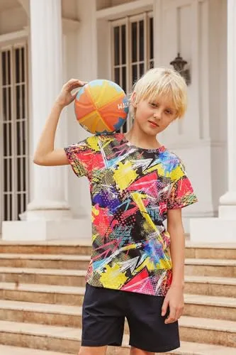Boys T Shirt 8t 9t Funny Neon Summer 3D Graphic Tee Shirt Retro 80S 90S Short Sleeve Shirts Tops for Party Sport 8-9 Years