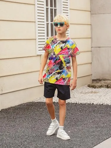 Boys T Shirt 8t 9t Funny Neon Summer 3D Graphic Tee Shirt Retro 80S 90S Short Sleeve Shirts Tops for Party Sport 8-9 Years