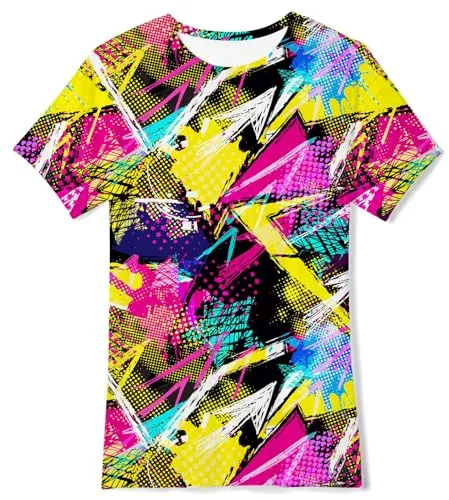Boys T Shirt 8t 9t Funny Neon Summer 3D Graphic Tee Shirt Retro 80S 90S Short Sleeve Shirts Tops for Party Sport 8-9 Years