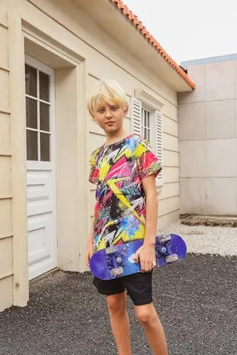 Boys T Shirt 8t 9t Funny Neon Summer 3D Graphic Tee Shirt Retro 80S 90S Short Sleeve Shirts Tops for Party Sport 8-9 Years