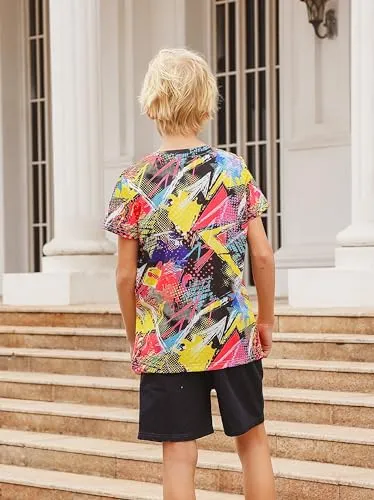 Boys T Shirt 8t 9t Funny Neon Summer 3D Graphic Tee Shirt Retro 80S 90S Short Sleeve Shirts Tops for Party Sport 8-9 Years