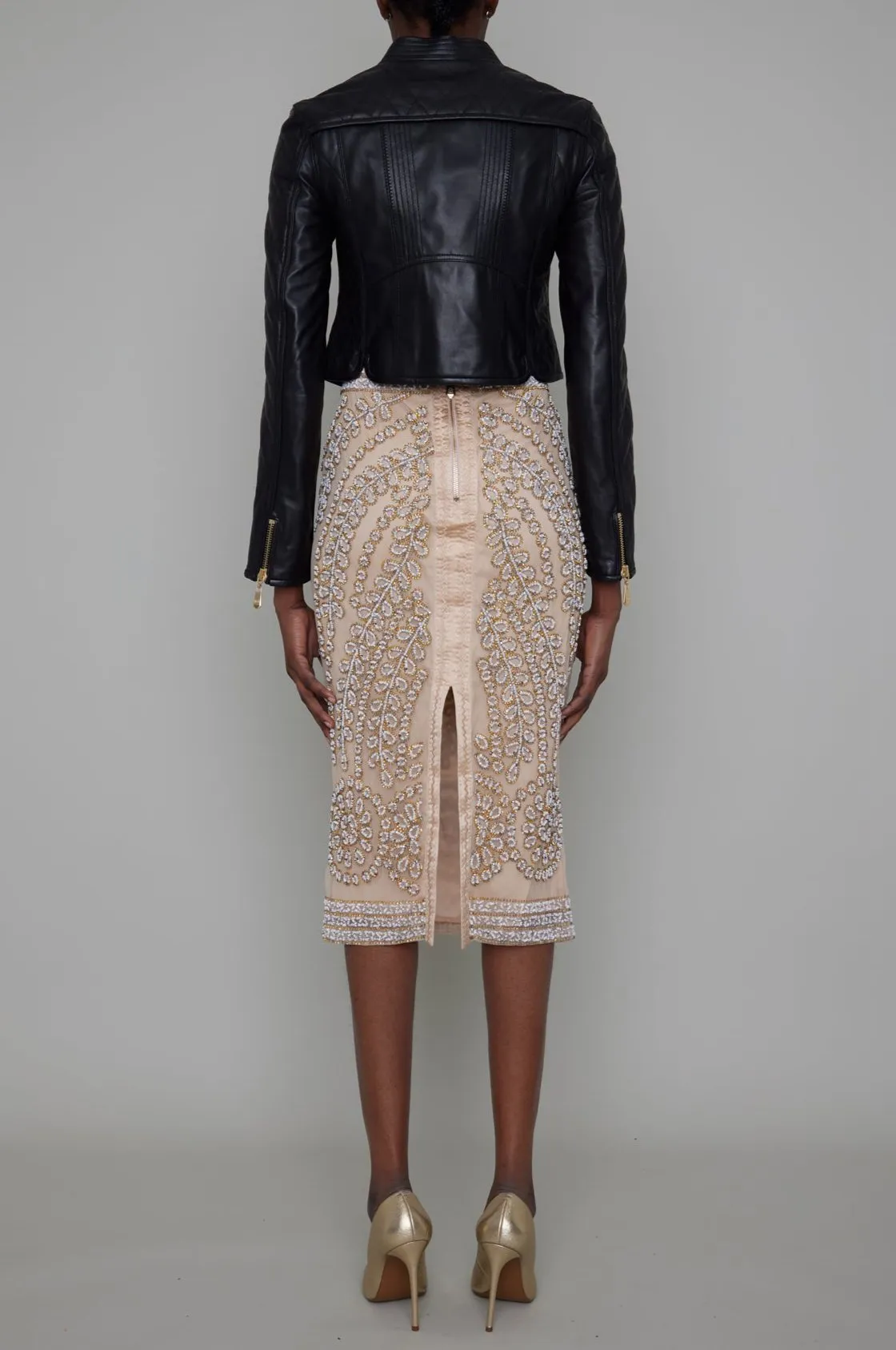 CHELSEA HAND BEADED PENCIL SKIRT
