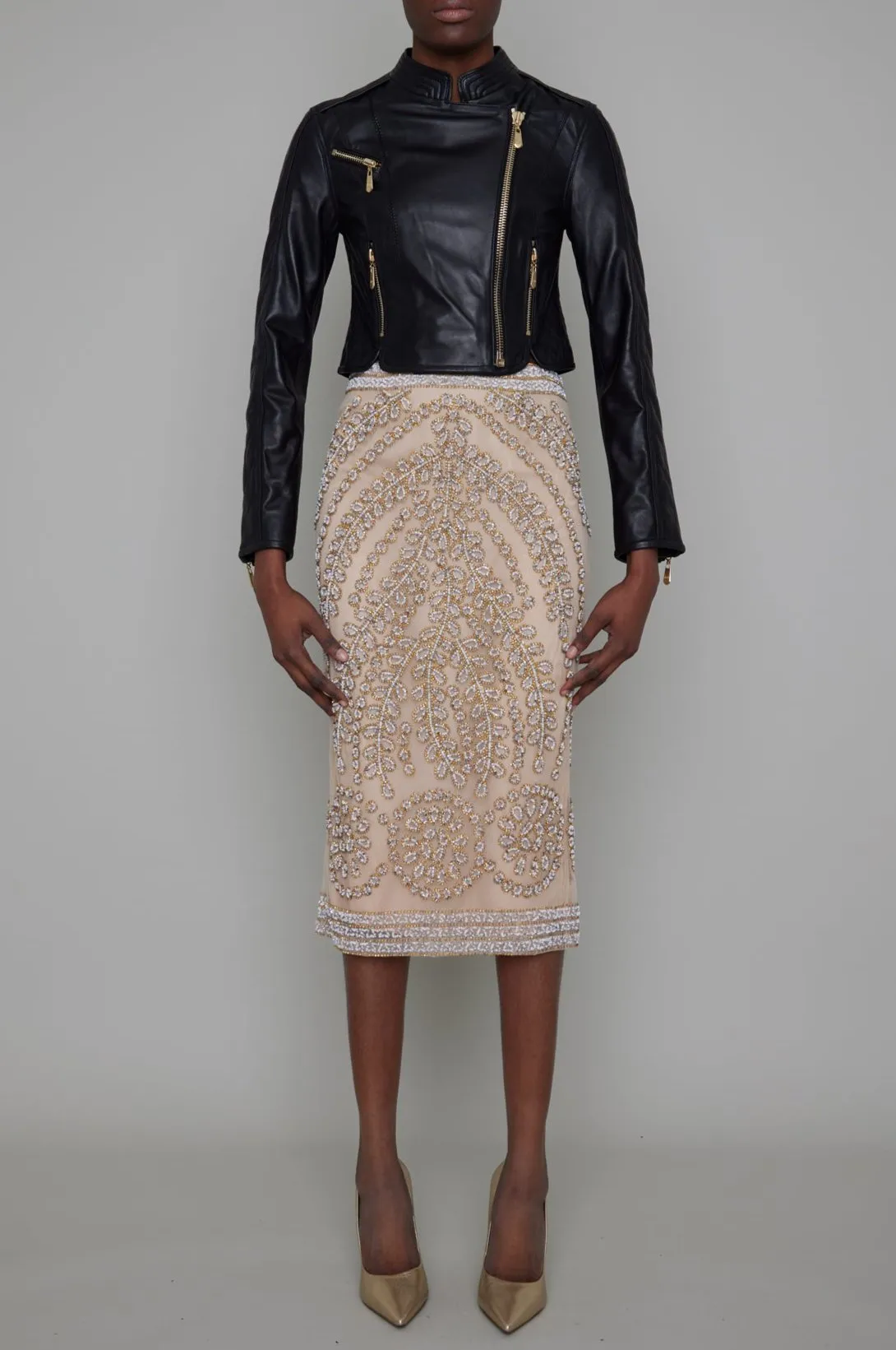 CHELSEA HAND BEADED PENCIL SKIRT