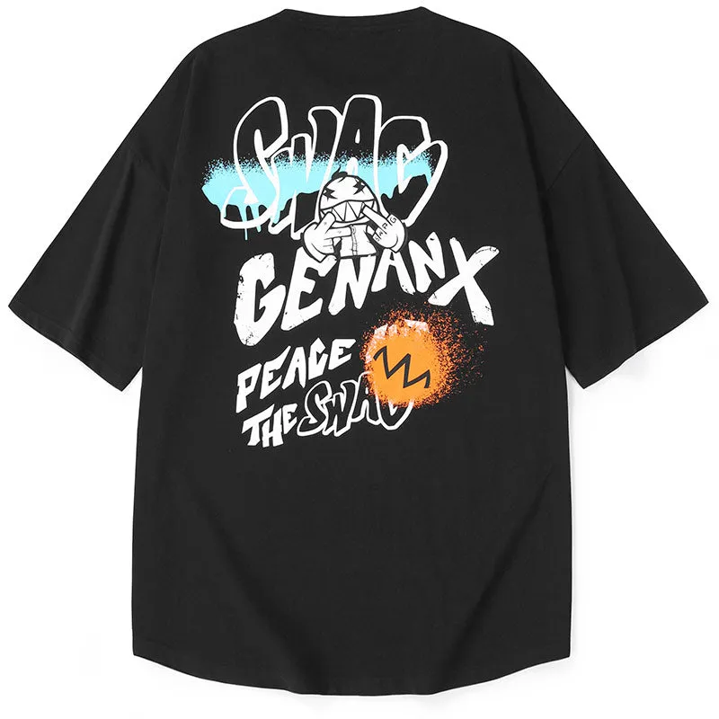 Cool Cartoon Print Loose Half Sleeve T-Shirt