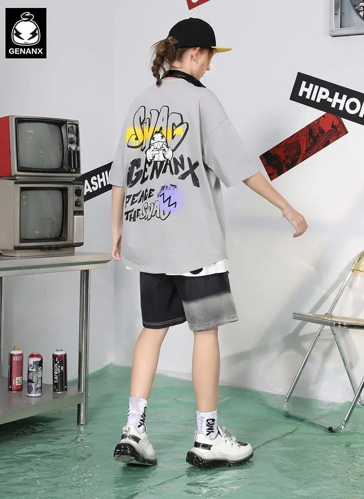 Cool Cartoon Print Loose Half Sleeve T-Shirt