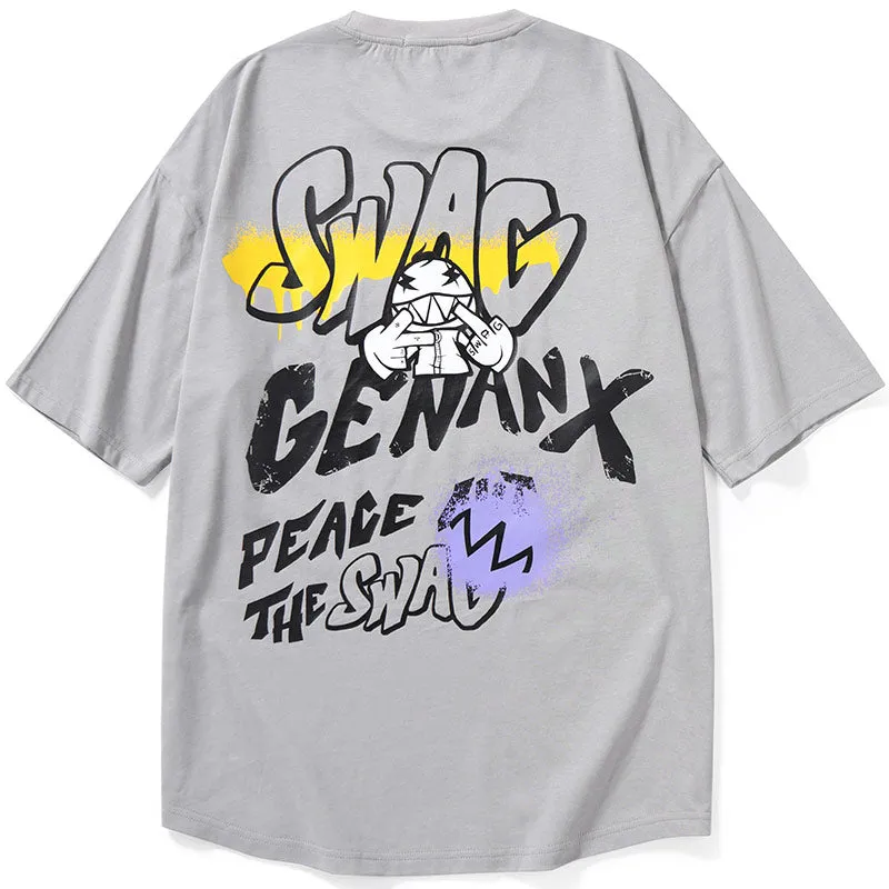 Cool Cartoon Print Loose Half Sleeve T-Shirt