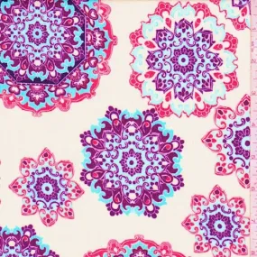 Cream/Turquoise/Red Mandala Crepon Fabric