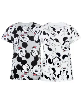Disney Mickey and Minnie All Over Print Women's T-Shirt 2 PK Bundle