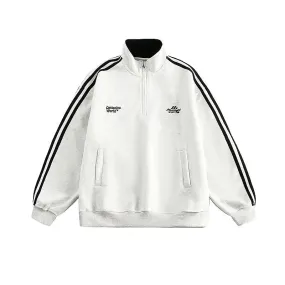 Embroidered Striped Stand Collar Jacket