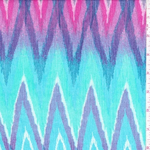 Fuchsia/Turquoise/Sea Green Flamestitch Crepon Fabric