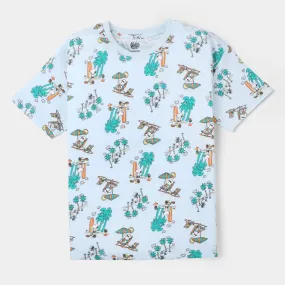 Girls T-Shirt Character On Beach - Salty Blue