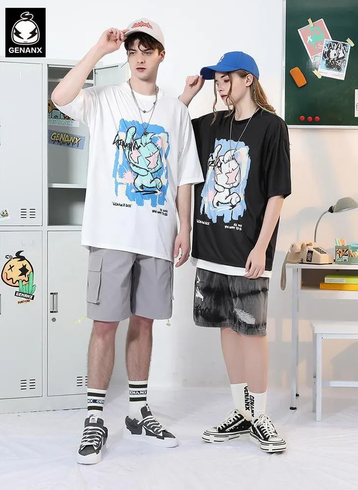 Hand-Painted Cartoon Letter Paint Print T-Shirt