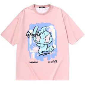 Hand-Painted Cartoon Letter Paint Print T-Shirt