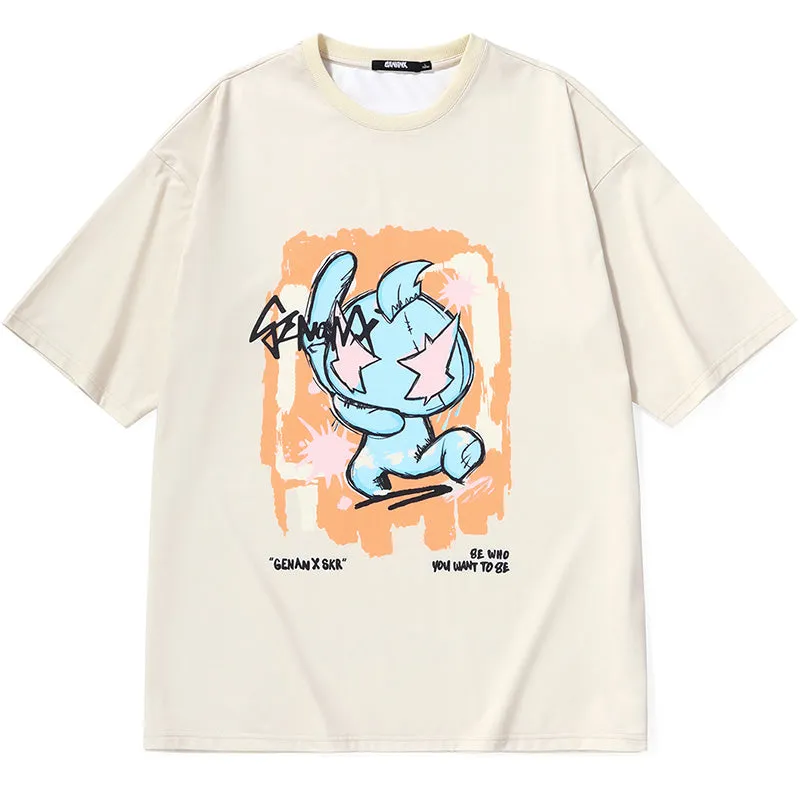 Hand-Painted Cartoon Letter Paint Print T-Shirt