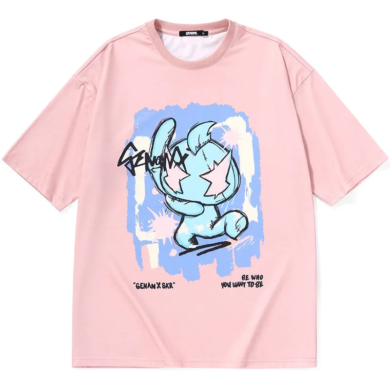 Hand-Painted Cartoon Letter Paint Print T-Shirt