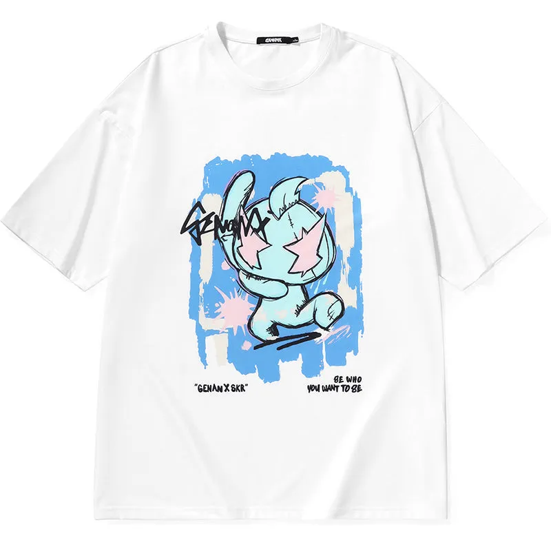 Hand-Painted Cartoon Letter Paint Print T-Shirt