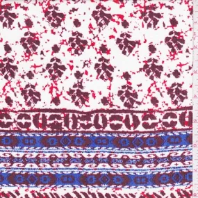 Ivory/Electric Blue/Burgundy Deco Stripe Crepon Fabric