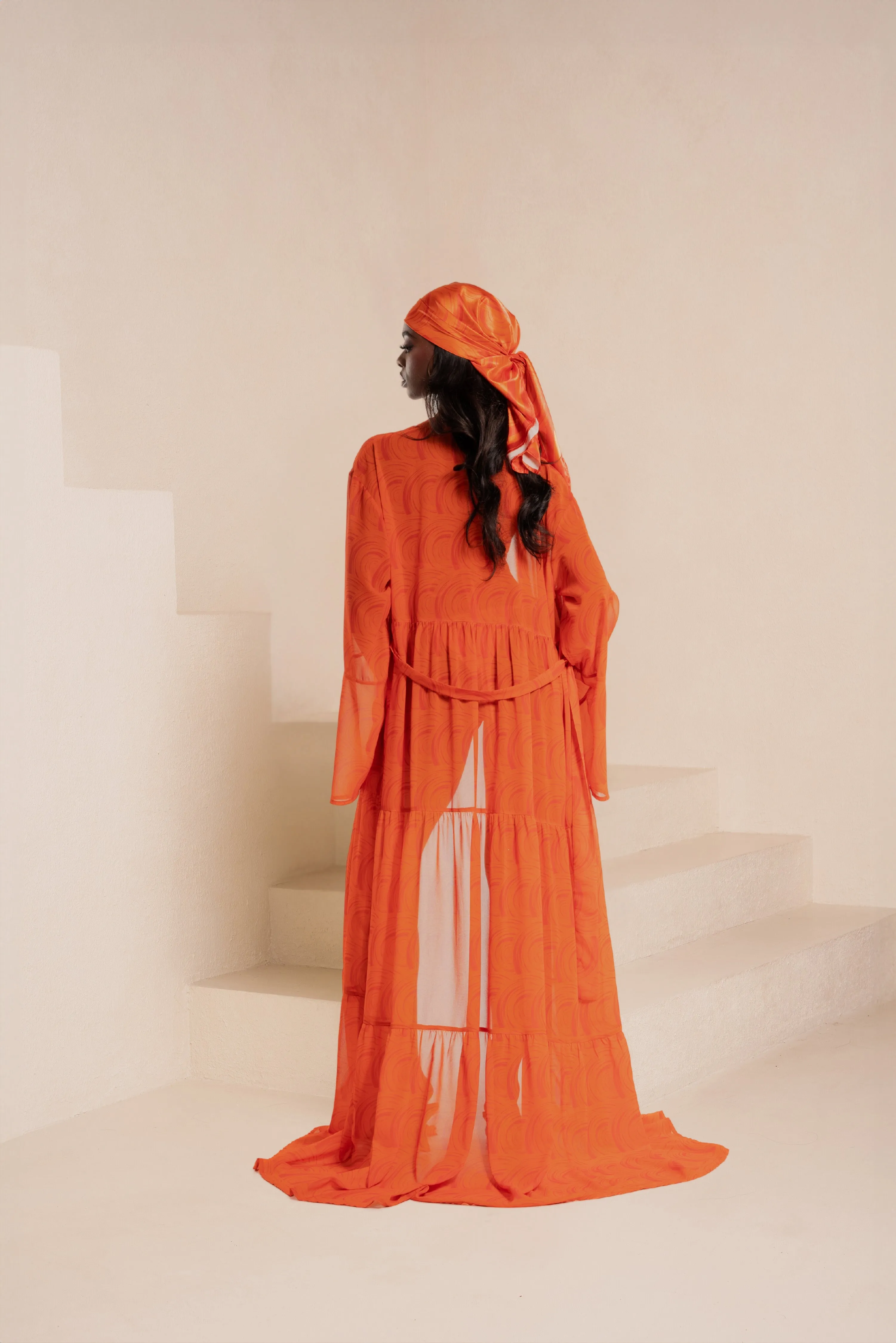 IZA ORANGE LONG SLEEVE CHIFFON KIMONO