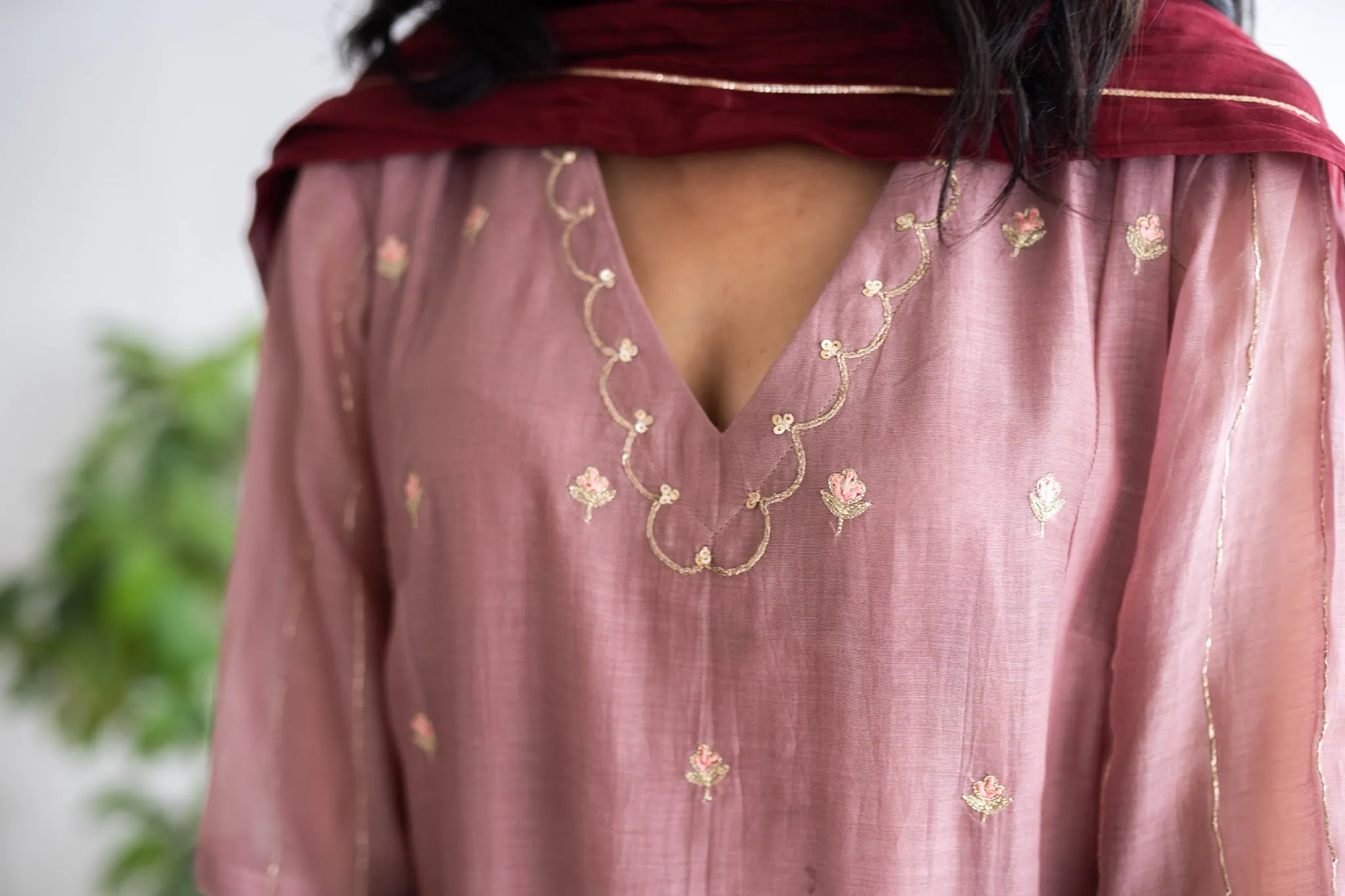 JUANITA- HANDWOVEN CHANDERI SOFT OLD ROSE KURTA