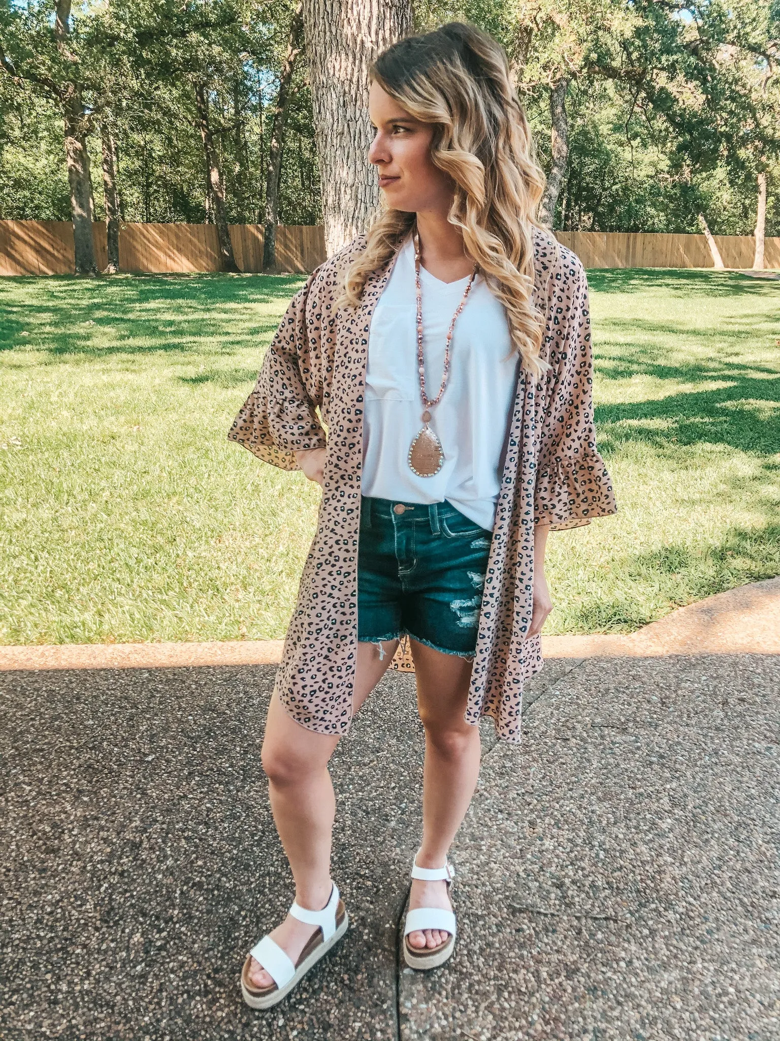 Last Chance Size Small | Wildly Loved Leopard Print Kimono with Ruffle Sleeves in Blush Pink