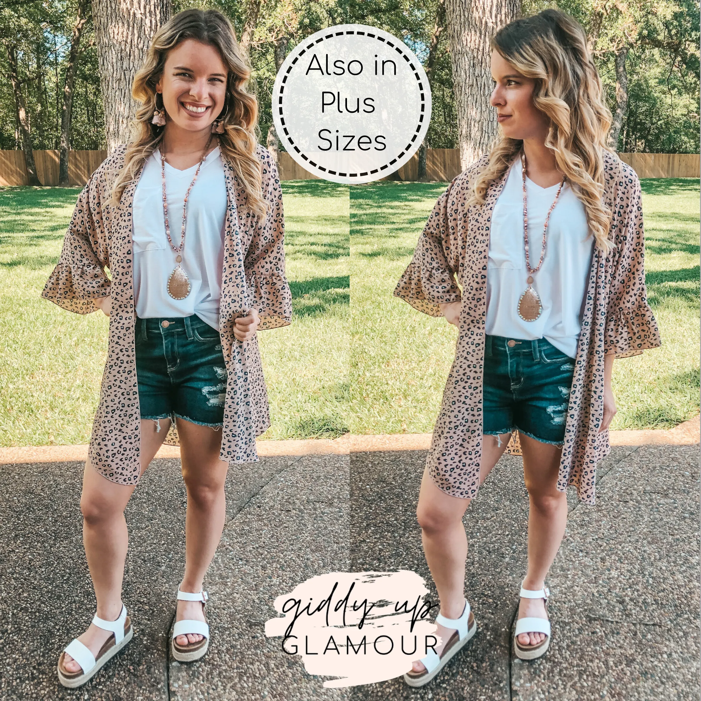 Last Chance Size Small | Wildly Loved Leopard Print Kimono with Ruffle Sleeves in Blush Pink