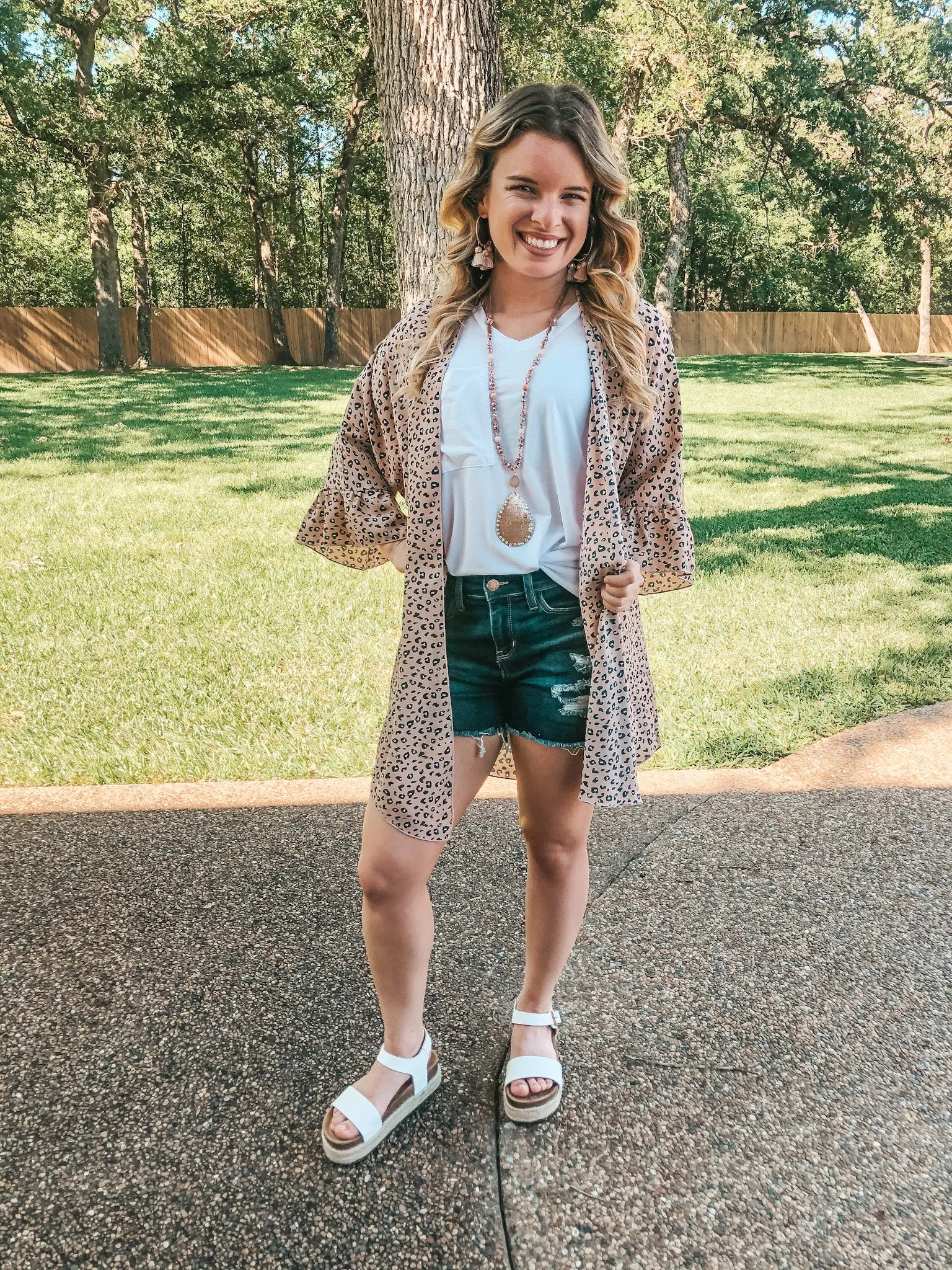 Last Chance Size Small | Wildly Loved Leopard Print Kimono with Ruffle Sleeves in Blush Pink