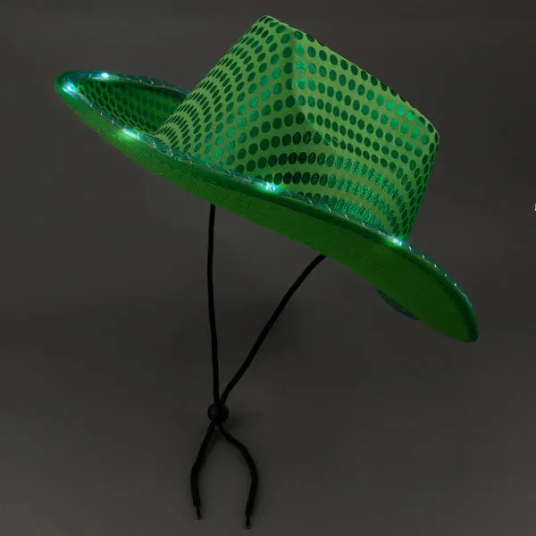 LED Light Up Flashing Cowboy Hats with Sequins - 5 Colors Assorted Pack of 6 Hats