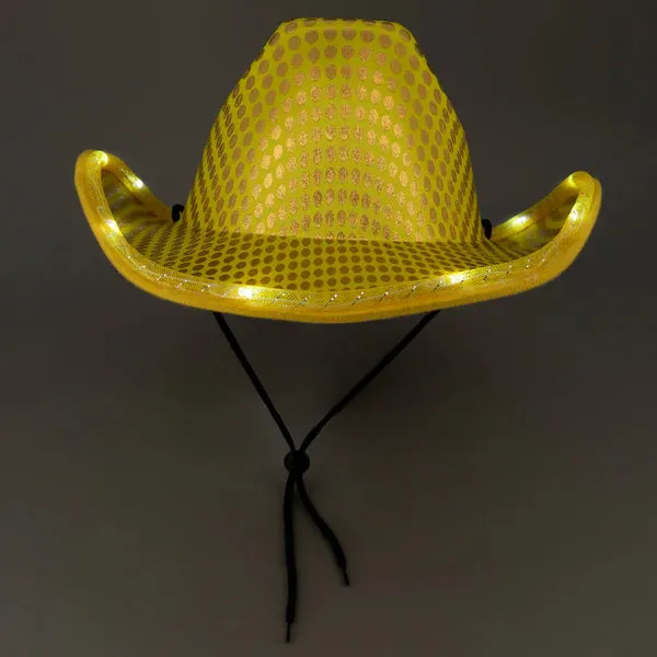 LED Light Up Flashing Cowboy Hats with Sequins - 5 Colors Assorted Pack of 6 Hats
