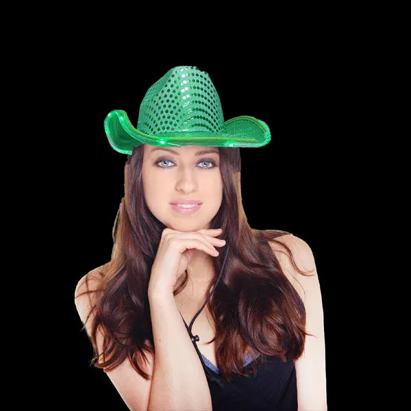 LED Light Up Flashing Cowboy Hats with Sequins - 5 Colors Assorted Pack of 6 Hats