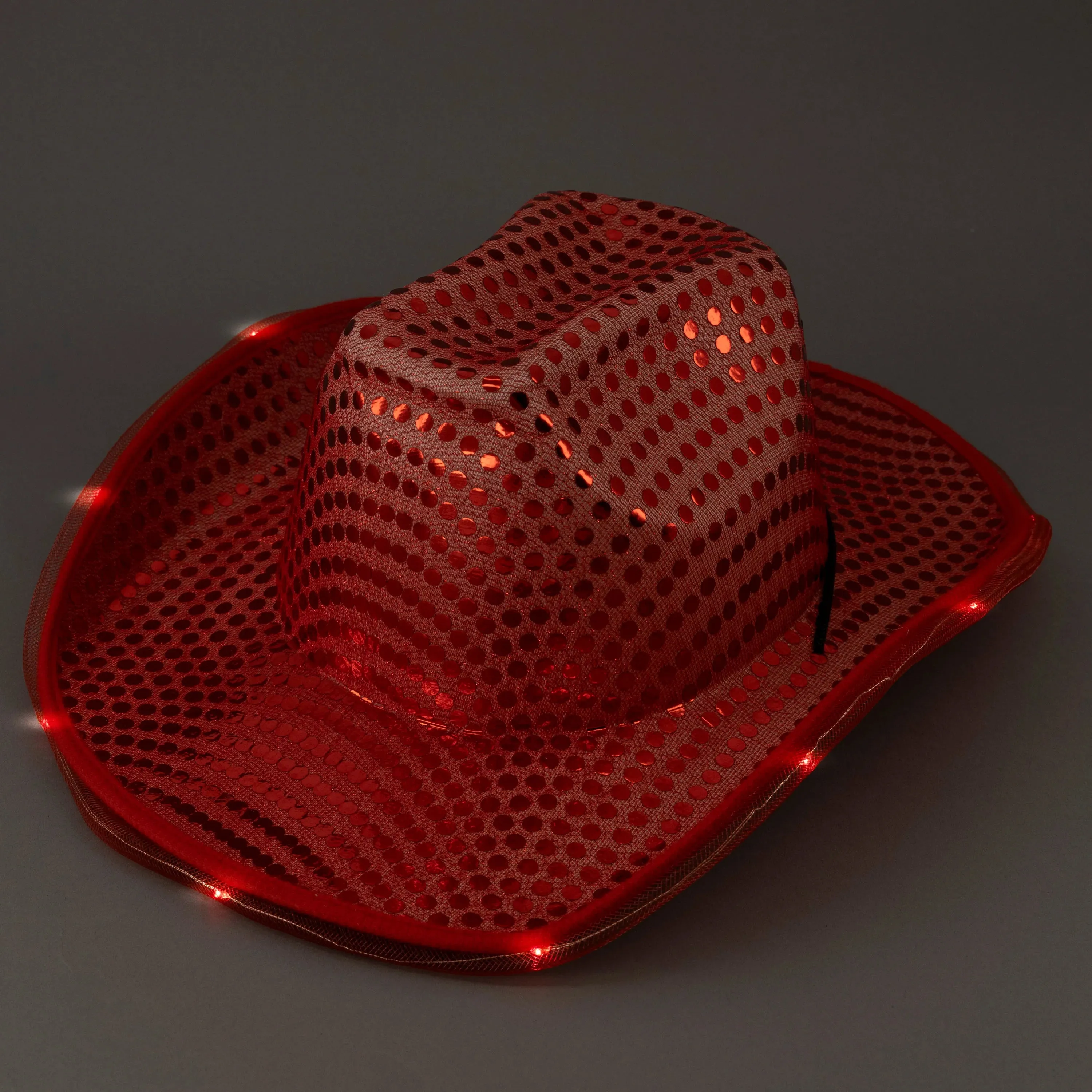LED Light Up Flashing Cowboy Hats with Sequins - 5 Colors Assorted Pack of 6 Hats