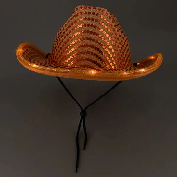LED Light Up Flashing Cowboy Hats with Sequins - 5 Colors Assorted Pack of 6 Hats