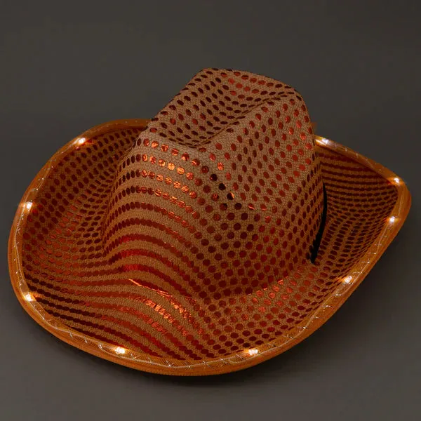 LED Light Up Flashing Cowboy Hats with Sequins - 5 Colors Assorted Pack of 6 Hats