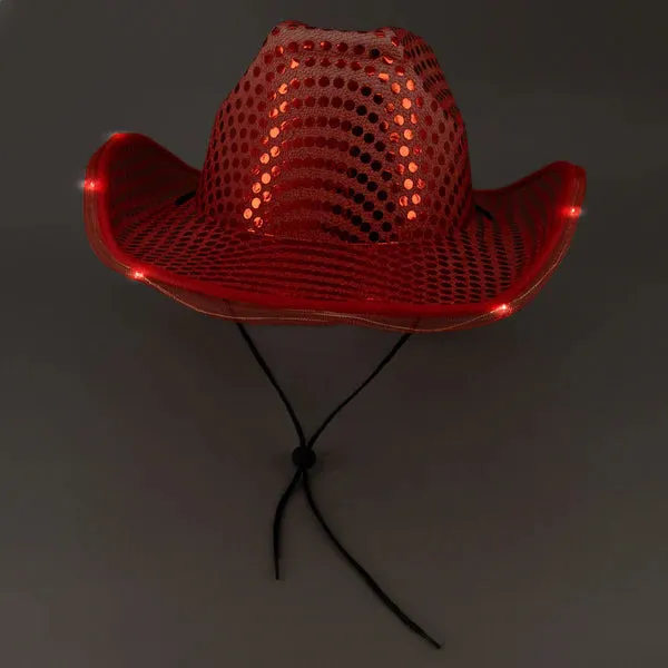 LED Light Up Flashing Cowboy Hats with Sequins - 5 Colors Assorted Pack of 6 Hats