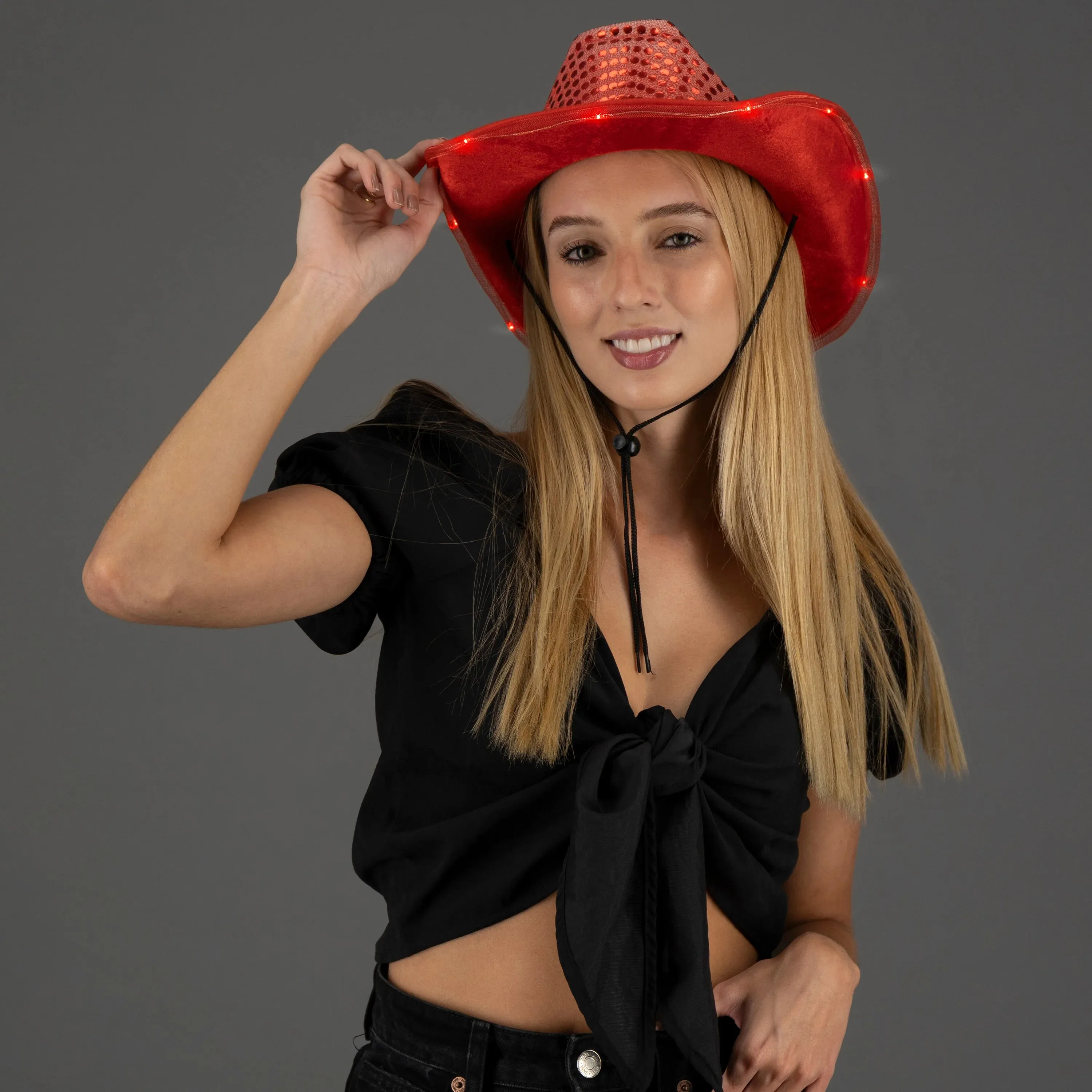 LED Light Up Flashing Cowboy Hats with Sequins - 5 Colors Assorted Pack of 6 Hats