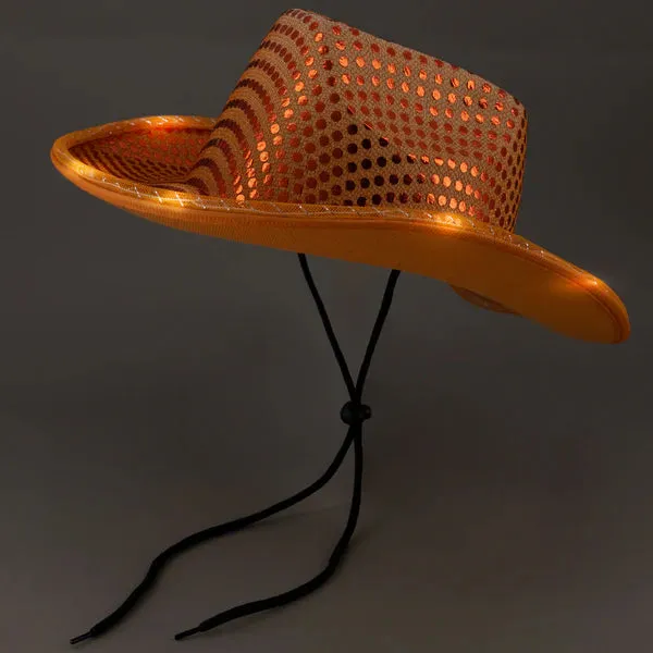 LED Light Up Flashing Cowboy Hats with Sequins - 5 Colors Assorted Pack of 6 Hats