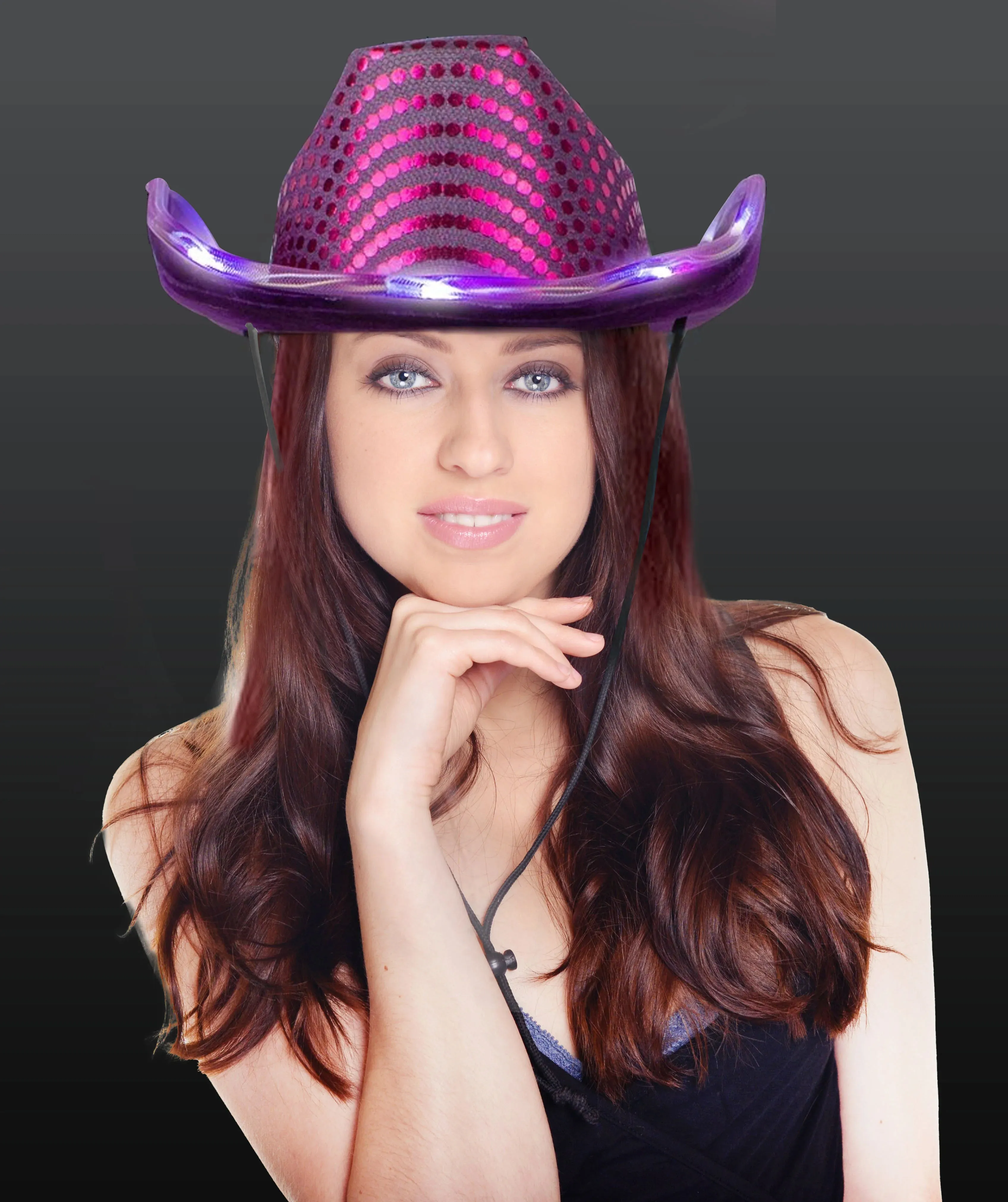 LED Light Up Flashing Cowboy Hats with Sequins - 5 Colors Assorted Pack of 6 Hats