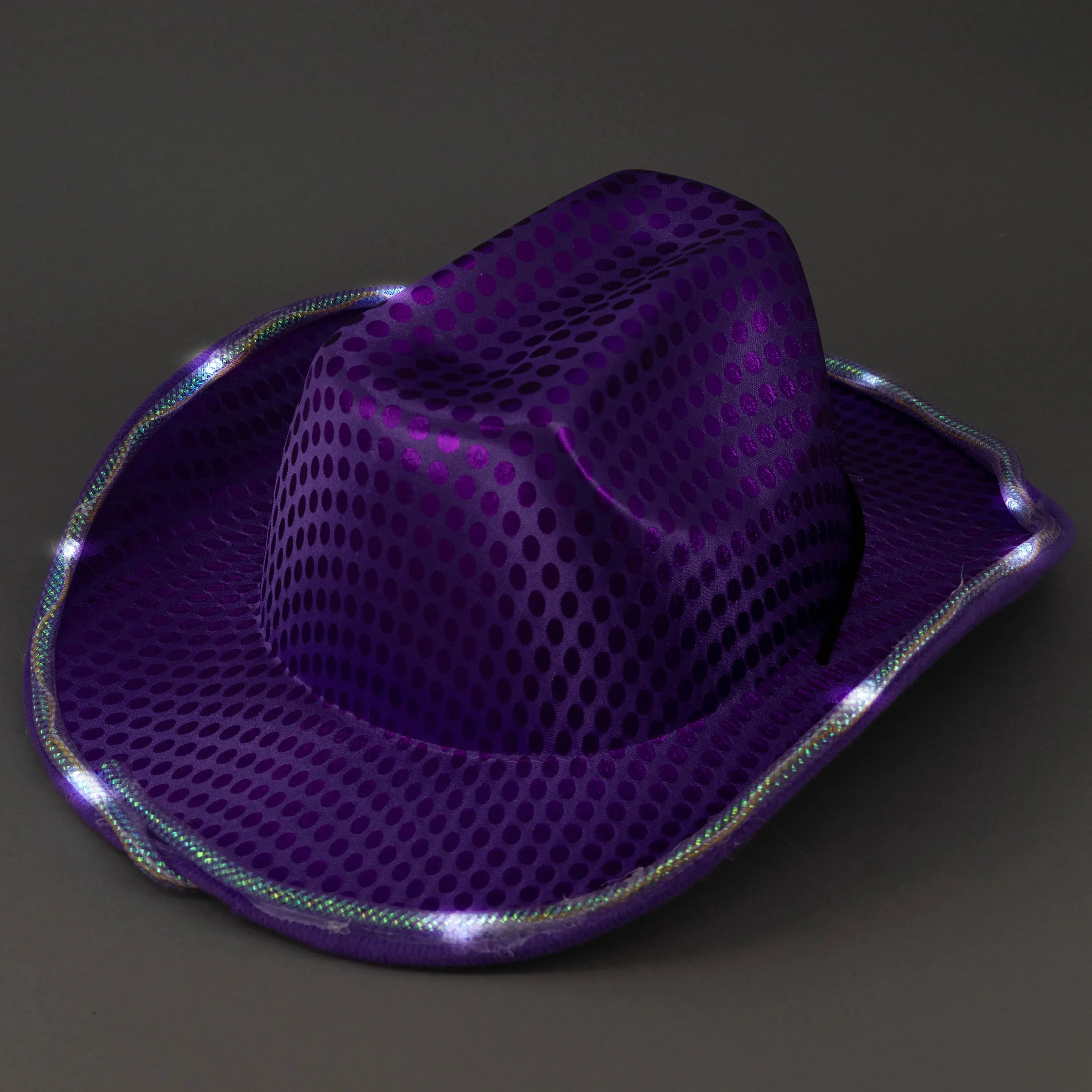 LED Light Up Flashing Cowboy Hats with Sequins - 5 Colors Assorted Pack of 6 Hats