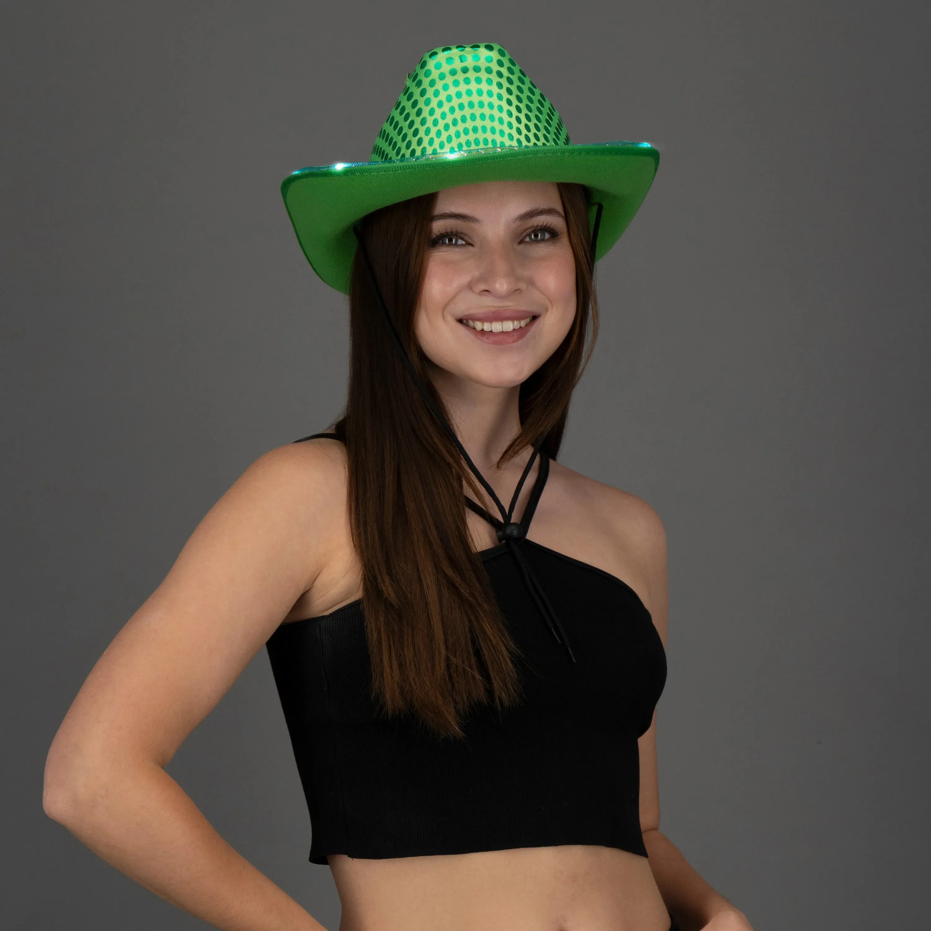 LED Light Up Flashing Cowboy Hats with Sequins - 5 Colors Assorted Pack of 6 Hats