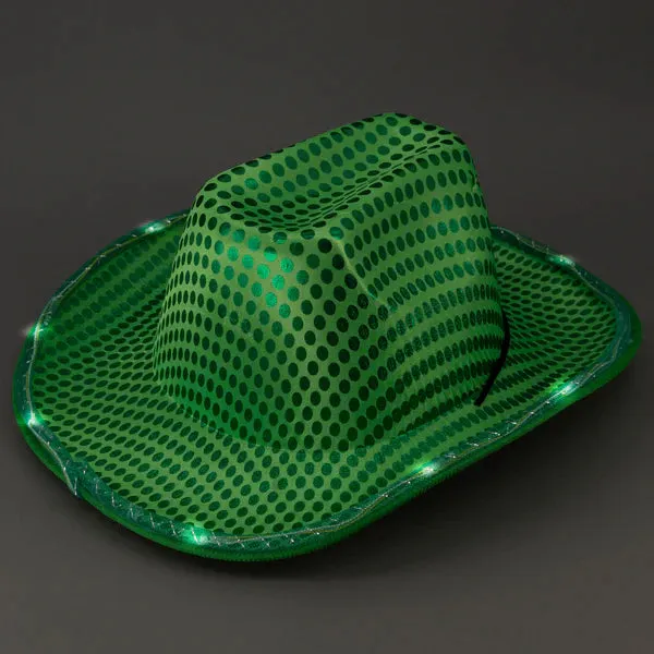 LED Light Up Flashing Cowboy Hats with Sequins - 5 Colors Assorted Pack of 6 Hats