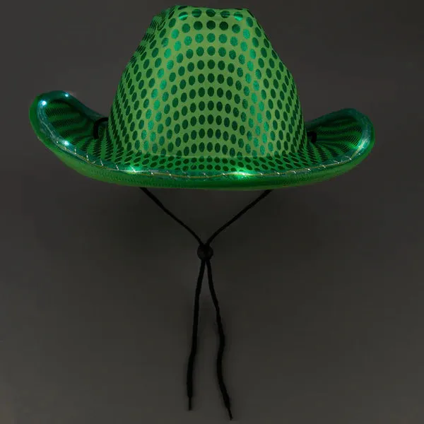 LED Light Up Flashing Cowboy Hats with Sequins - 5 Colors Assorted Pack of 6 Hats