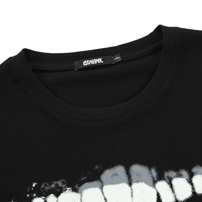 Letter Graffiti Print Round Neck Cotton T-Shirt