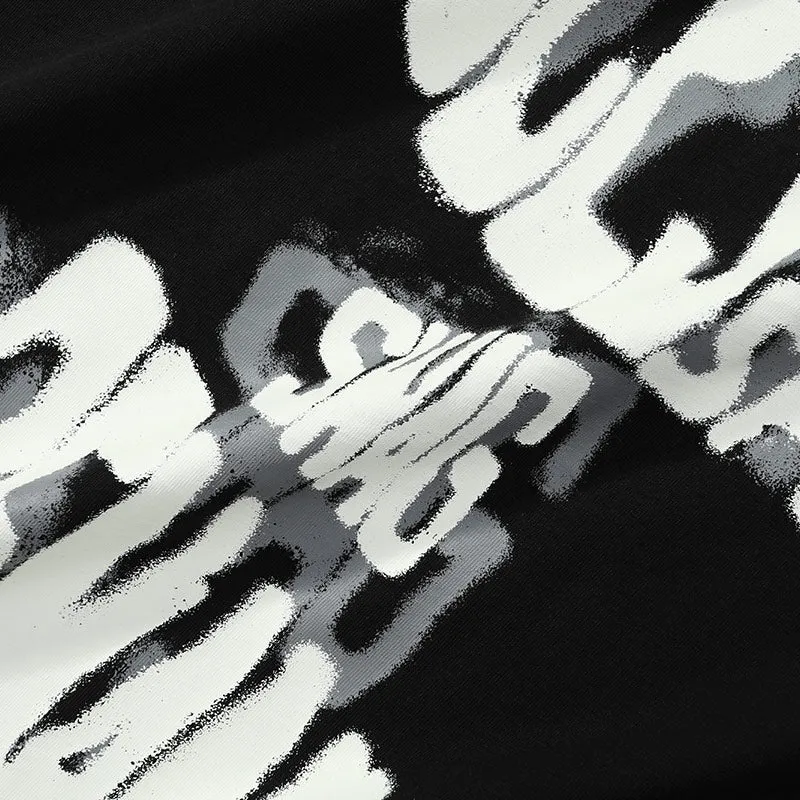 Letter Graffiti Print Round Neck Cotton T-Shirt