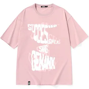 Letter Graffiti Print Round Neck Cotton T-Shirt