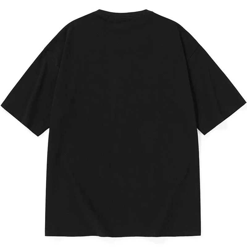 Letter Graffiti Print Round Neck Cotton T-Shirt