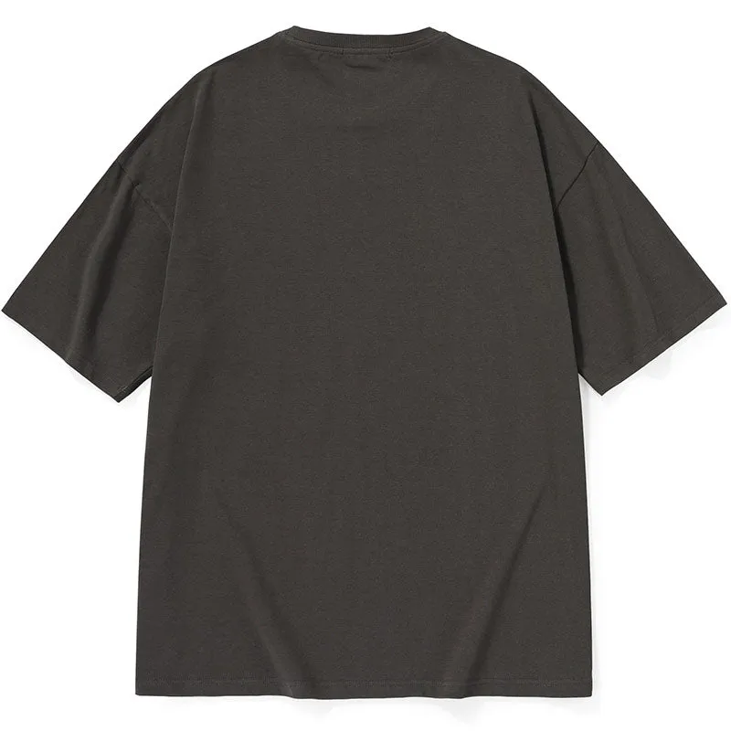 Letter Graffiti Print Round Neck Cotton T-Shirt
