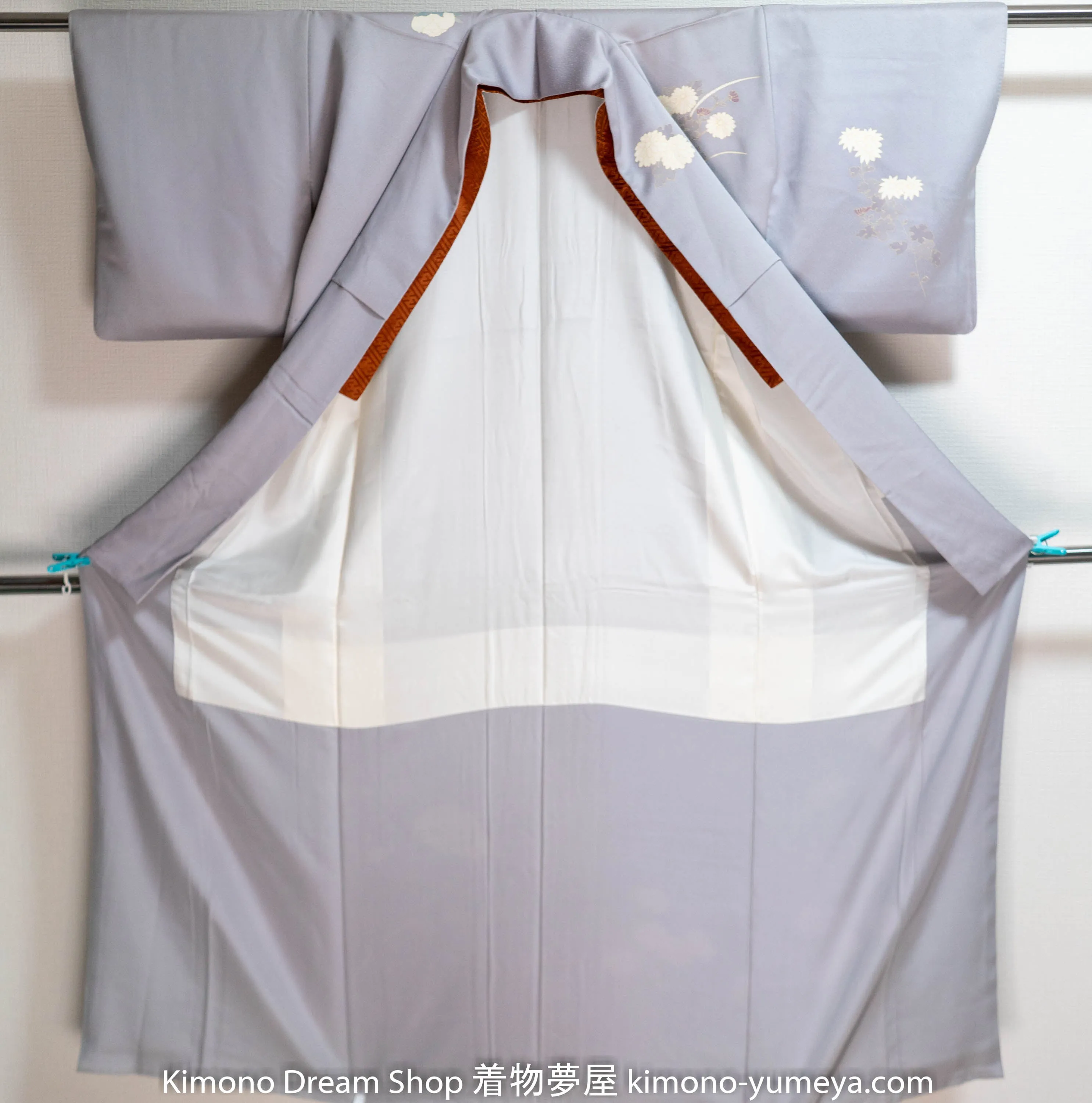 Light Blue Silver Houmongi - Vintage Silk Formal Japanese Kimono Delicately Crafted Flowers Peonies