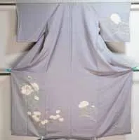 Light Blue Silver Houmongi - Vintage Silk Formal Japanese Kimono Delicately Crafted Flowers Peonies